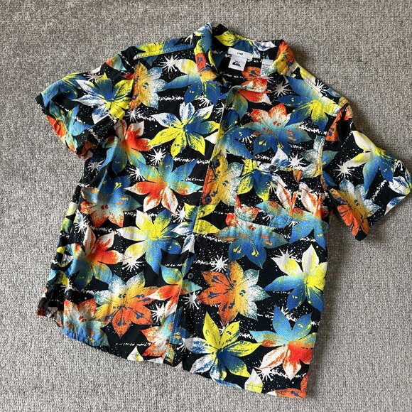 Quiksilver CAMP Floral Star Gazer Hawaiian Button-Up Short Sleeve Women's Medium - Picture 1 of 6